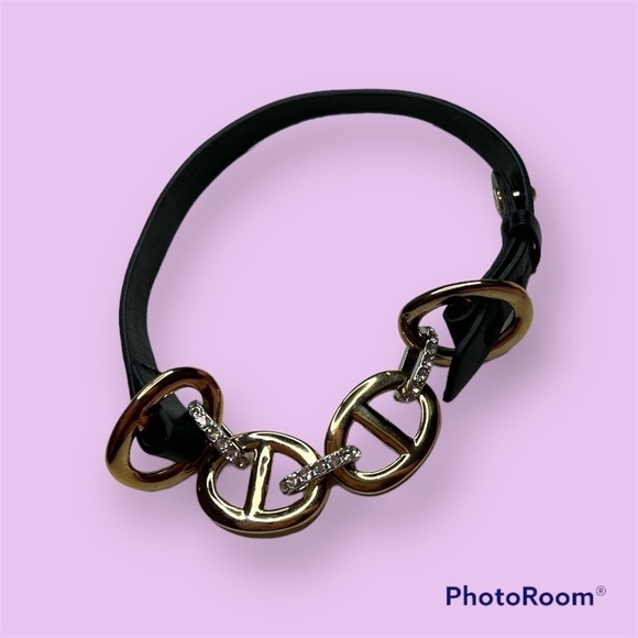 Ann Taylor Gold Rhinestones & Leather Wrap Bracelet - Picture 2 of 6